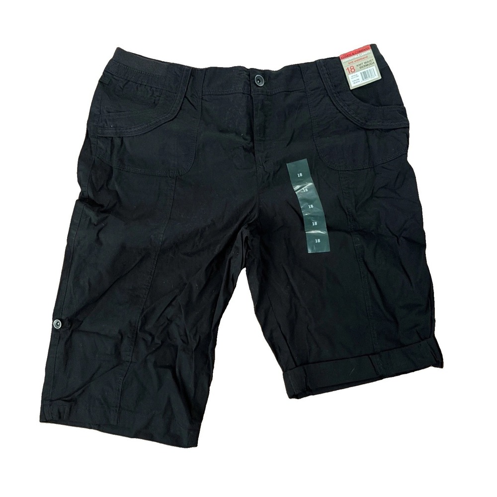 Khakis And Company Womens Knit Waist Bermuda Shorts Sz 18 Black Pockets Utility
